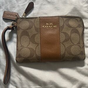 Coach Signature Brown and Tan Wristlet
